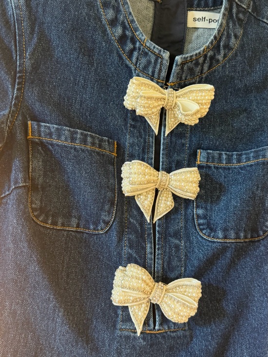 Self-Portrait Dresses & Skirts - Self-Portrait Dark Blue Denim Dress with Pearl Bow Closures